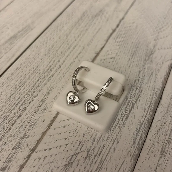 Sterling Silver/CZ Stone Huggie Earrings New - Picture 4 of 4